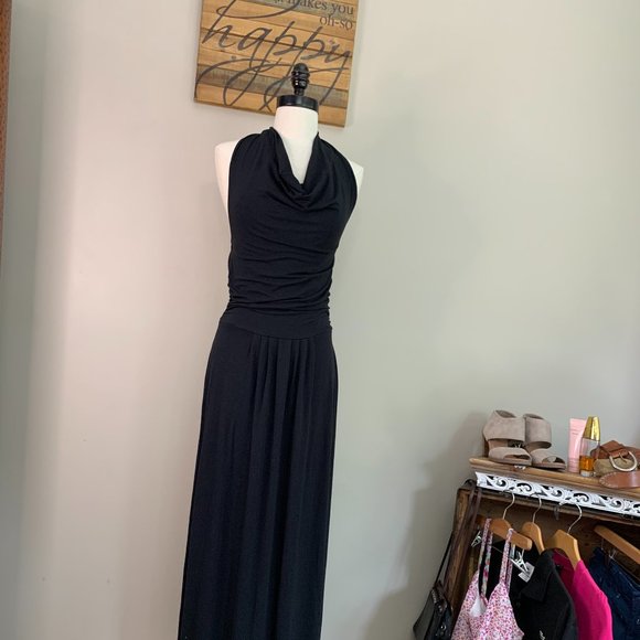 Black Backless Halter Maxi Dress Raw Hem - Picture 10 of 10